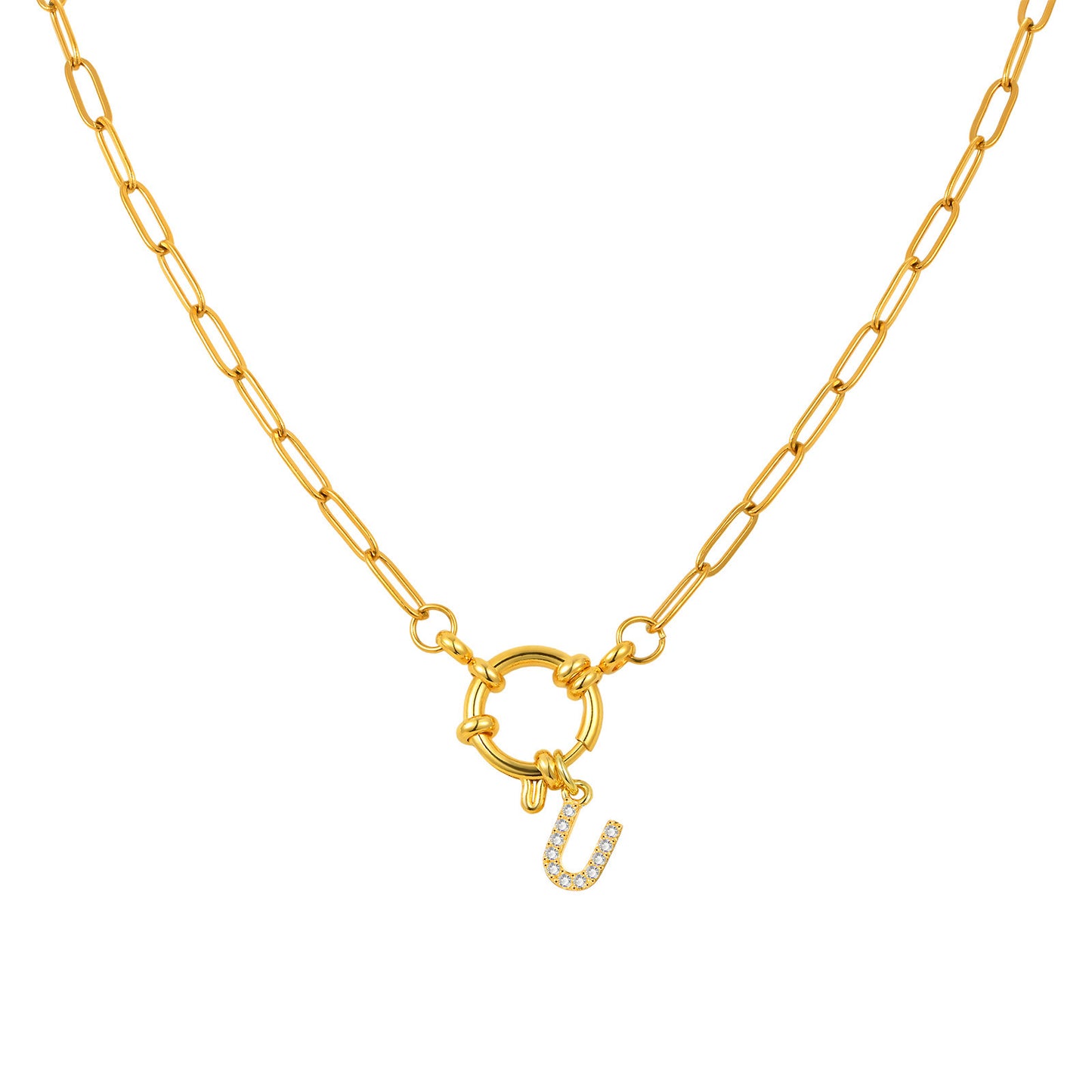 Name Letter Stainless Steel Small Square Chain Bubble Buckle Copper 26 Letter Necklace