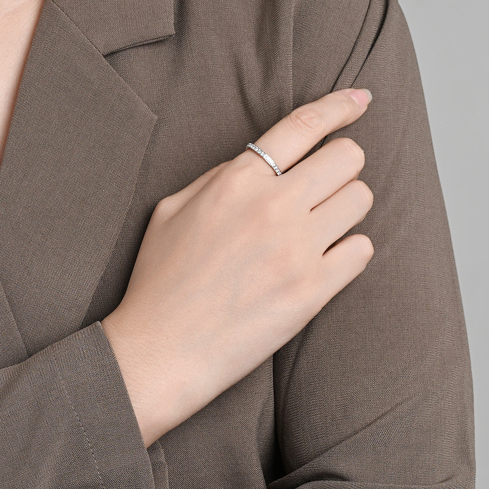 Planderful Zircon Ring Inlaid 2mm Stainless Steel For Women Index Finger Fashion Jewelry