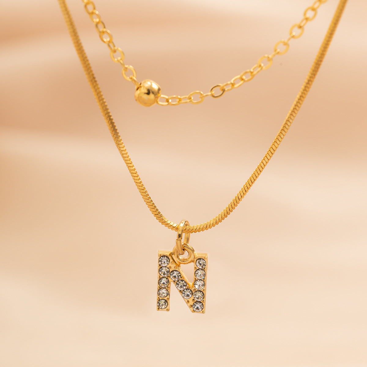 Elegant Diamond-Lined Letter Pendant Necklace with Snake Bone Chain
