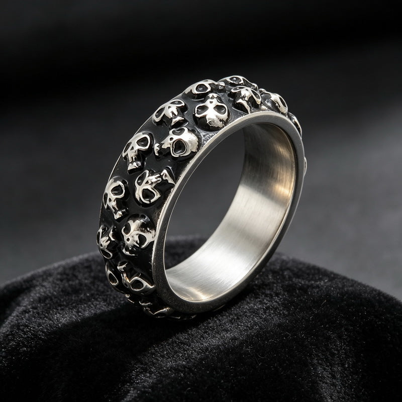 Halloween Diablo Double Row Little Skull Ring Old Gothic Ghost Head Stainless Steel
