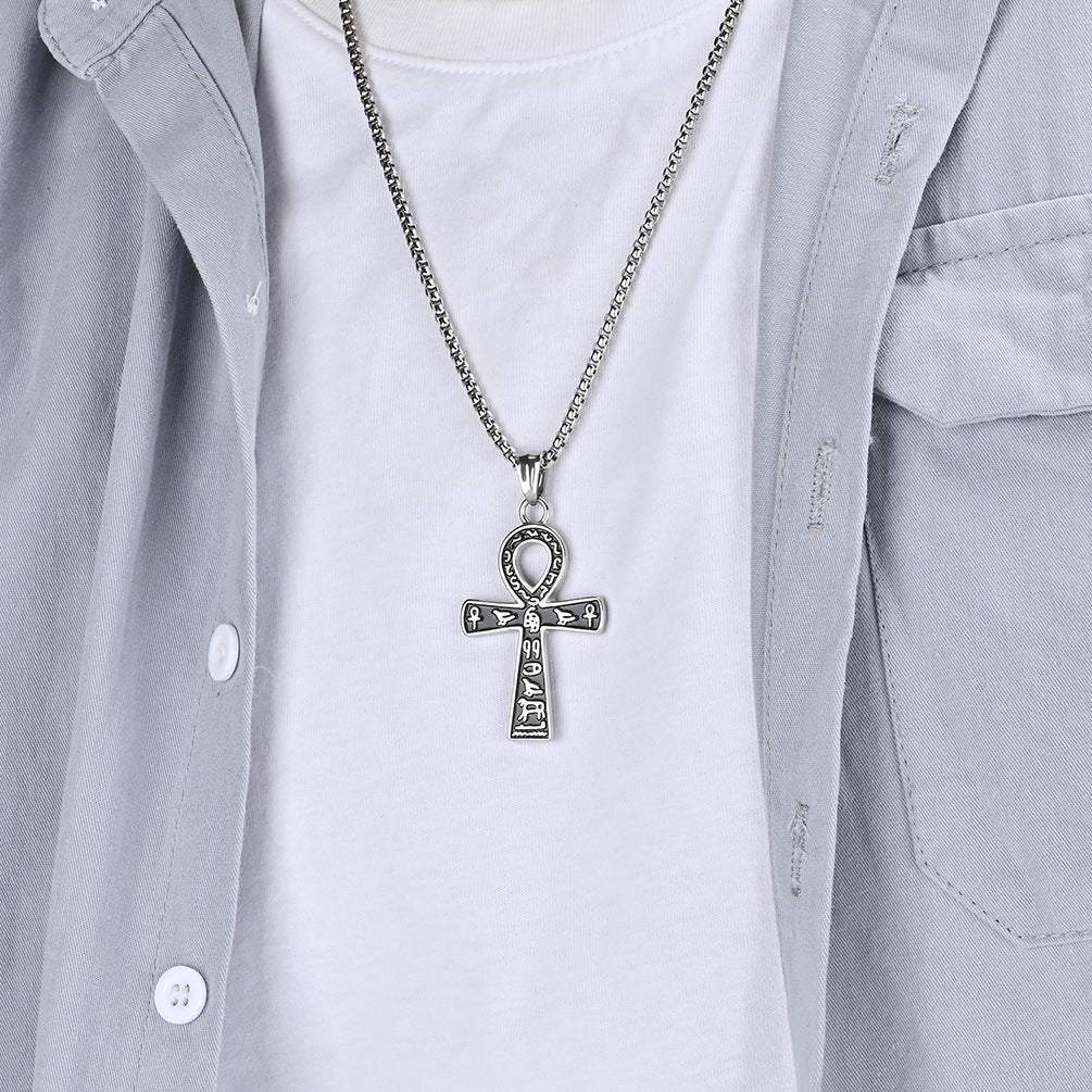 Planderful Everyday Genie Unisex Stainless Steel Anka Cross Necklace Retro Street Style Pendant