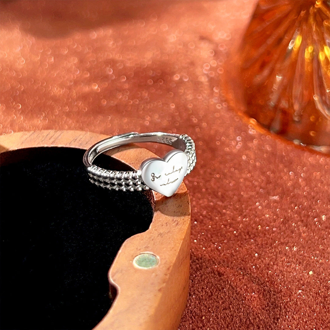 Planderful Everyday Genie – S925 Sterling Silver Love Letter Ring Women's Trendy High-End Adjustable