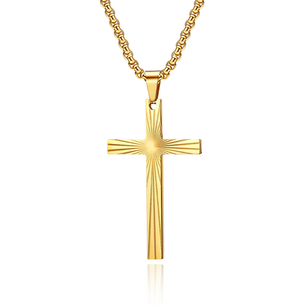 Amazon European And American Style Refraction Light Titanium Steel Cross Necklace Gender Neutral Pendant For Men