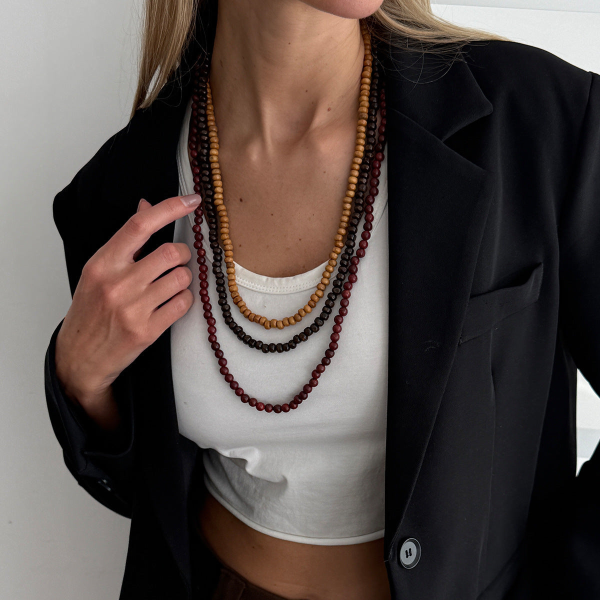 Ethnic Mixed-Bead Layered Sweater Necklace
