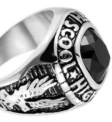 Planderful Titanium Steel Eagle Letter Zircon Ring Engraved Unisex Retro Croopunk Style For Men And Women