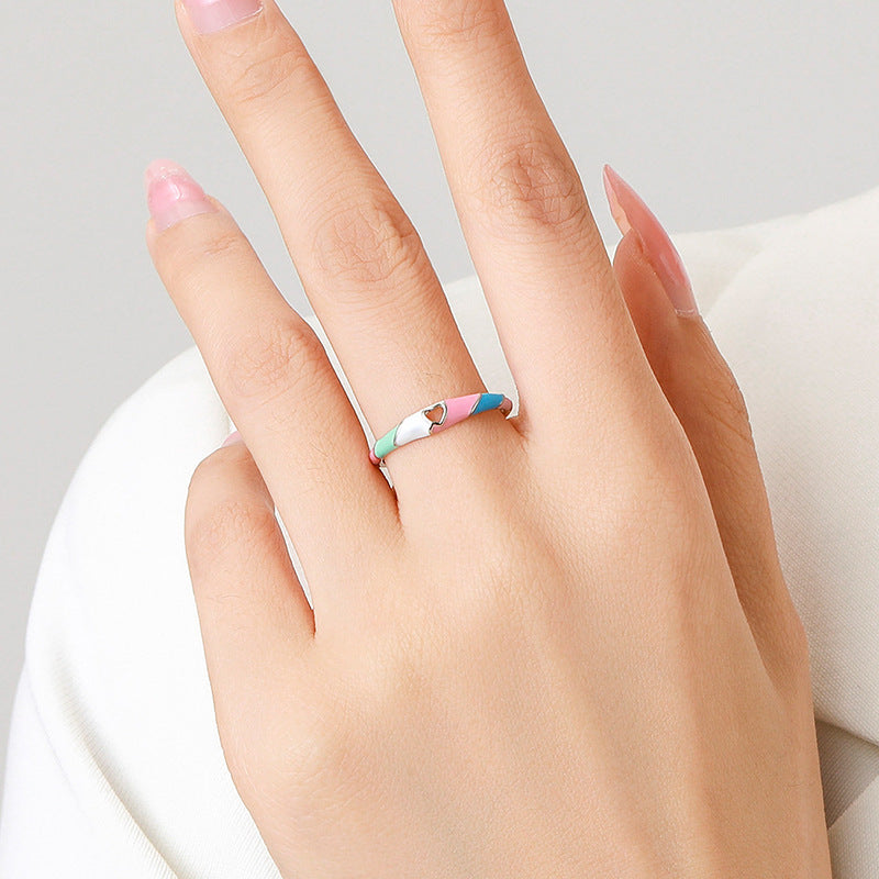Sweet Korean Style Sterling Silver Hollow Love Ring