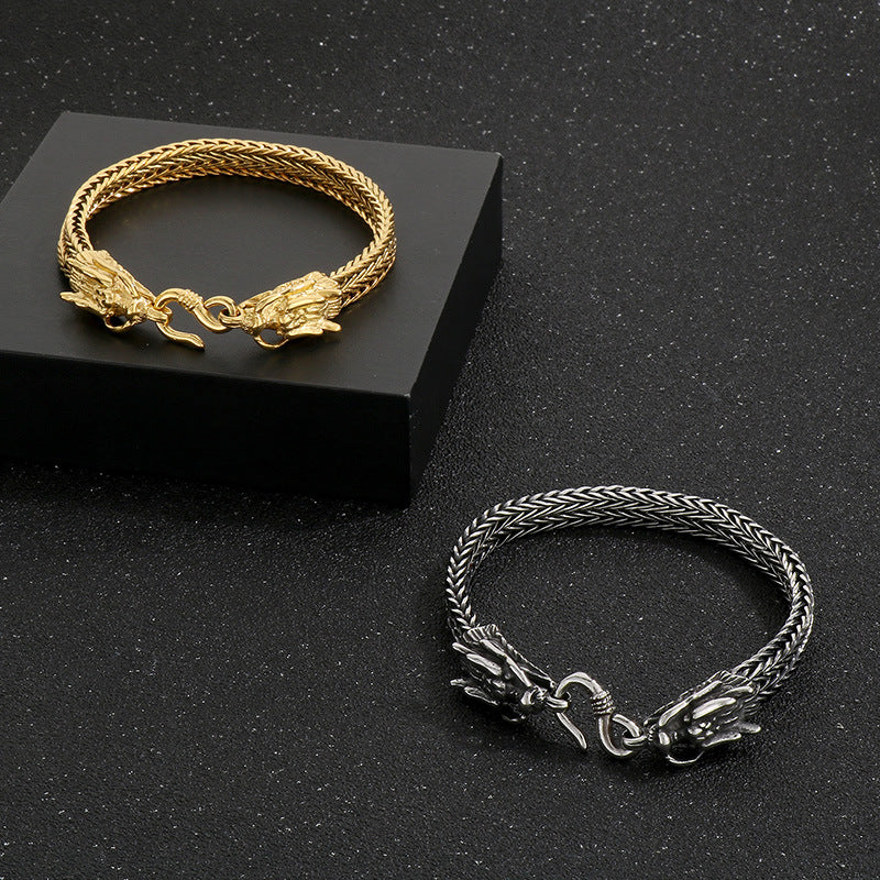 Double Dragon Head Keel Chain Bracelet – Figure-Eight Clasp Stainless Steel Men's