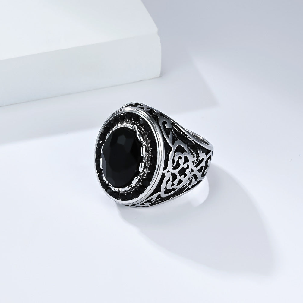 Planderful Everyday Genie Retro Zircon Ring For Men Unisex Stainless Steel Fashion Statement