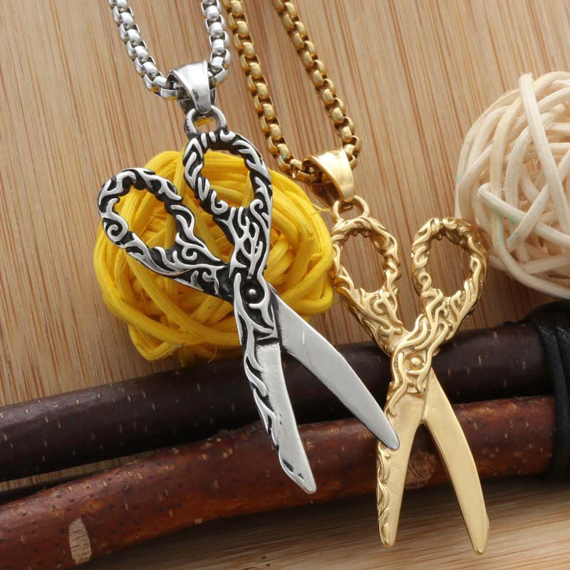 Titanium Steel Retro Punk Hairstylist Scissors Pendant for Men and Women