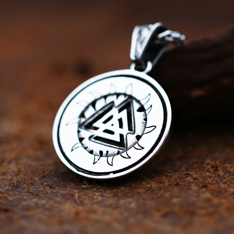 Nordic Viking Odin Triangular Titan Steel Pendant - Retro Stainless Steel Flame Pendant for Men