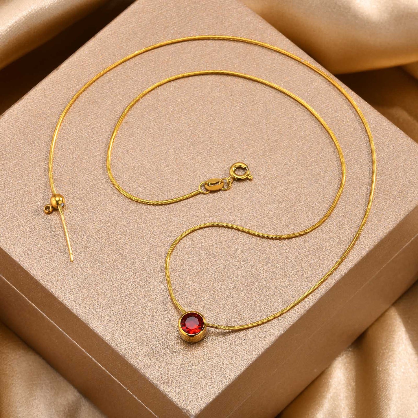 Stainless Steel Green Rhinestone Gold Necklace Women's Fashion Accessories