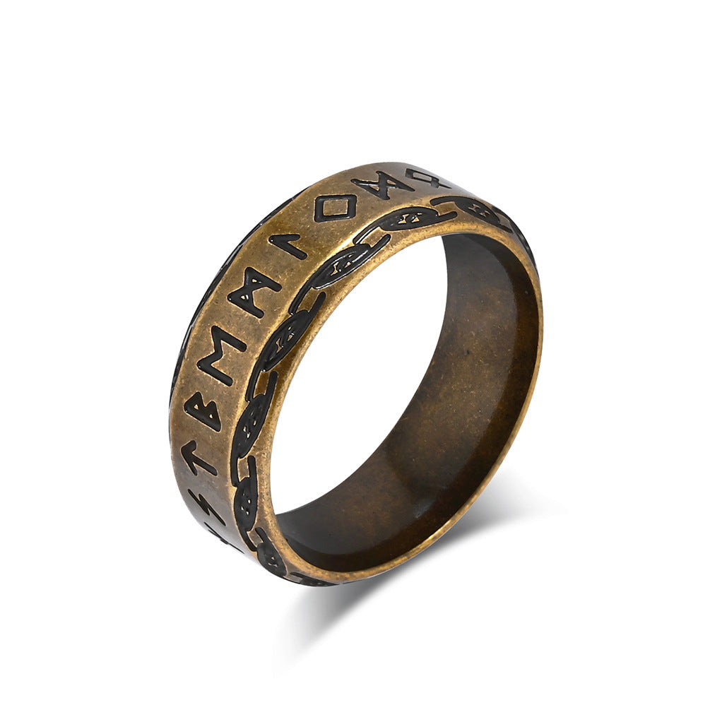 Nordic Retro Viking Text Titanium Steel Ring for Men