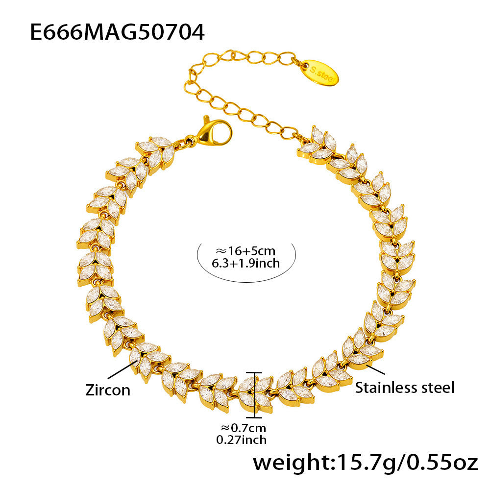 Planderful Everyday Zircon Four Leaf Stainless Bracelet Gift