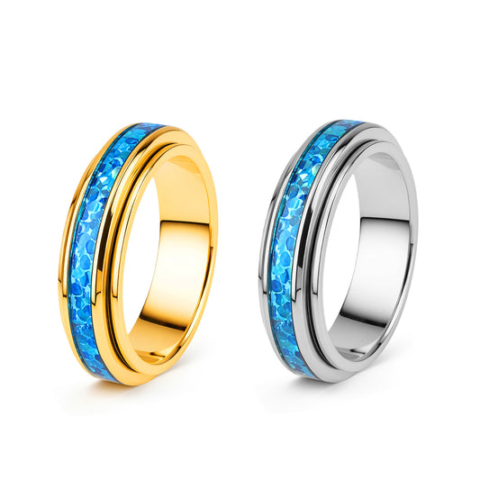 Planderful Everyday Genie Blue Opal Rotatable Ring Stainless Steel Unisex Jewelry for All