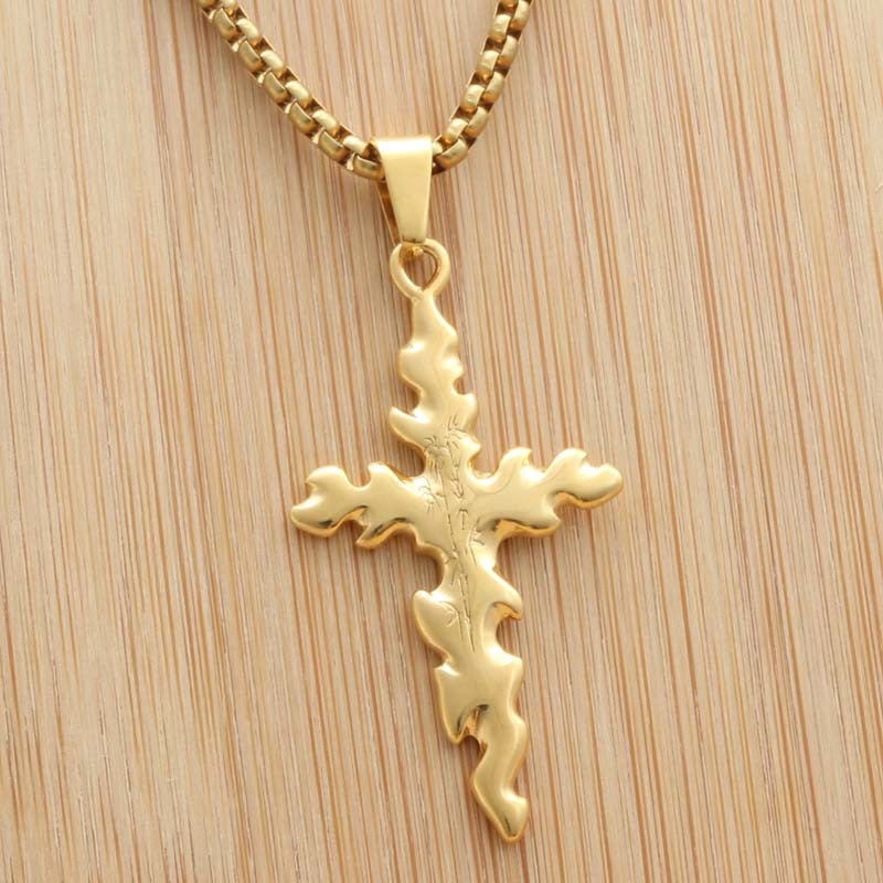 Punk Bamboo Pattern Titanium Steel Cross Pendant Necklace for Men