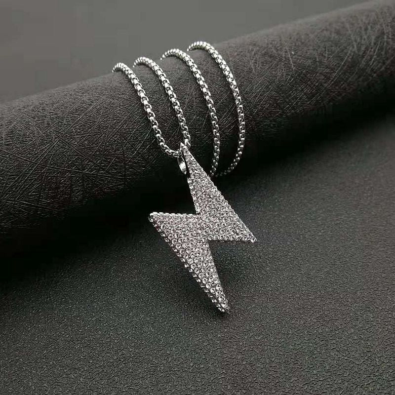 Stainless Steel Hip Hop Necklace From Planderful Everyday Genie With Gold Plated Zircon Lightning Pendant For Men