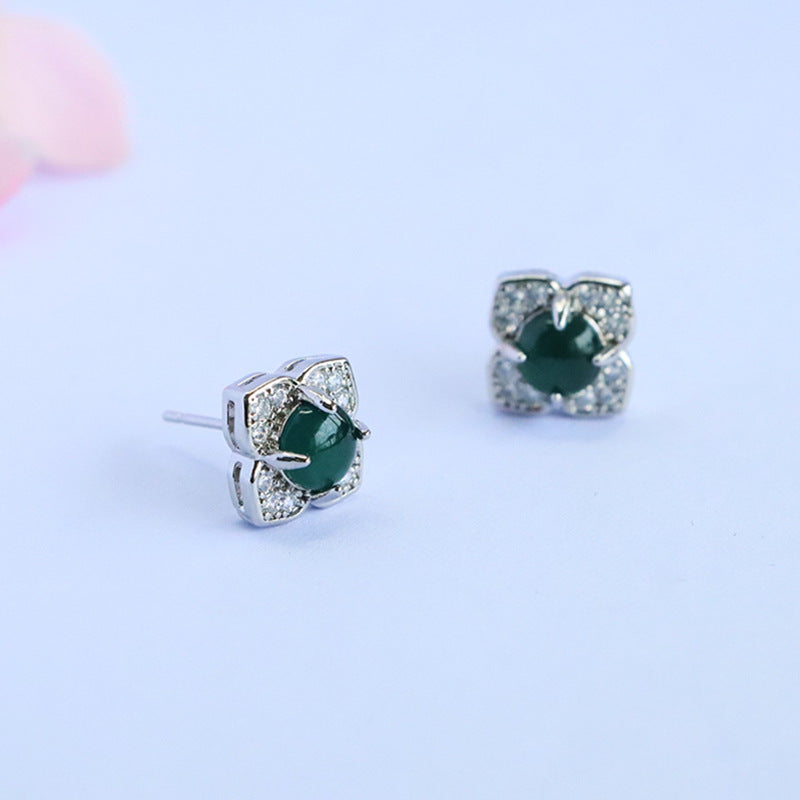 Blue-Water Jadeite Four-Petal Stud Earrings