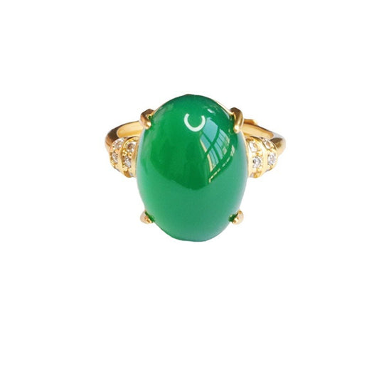 Green Oval Chalcedony Ring ice