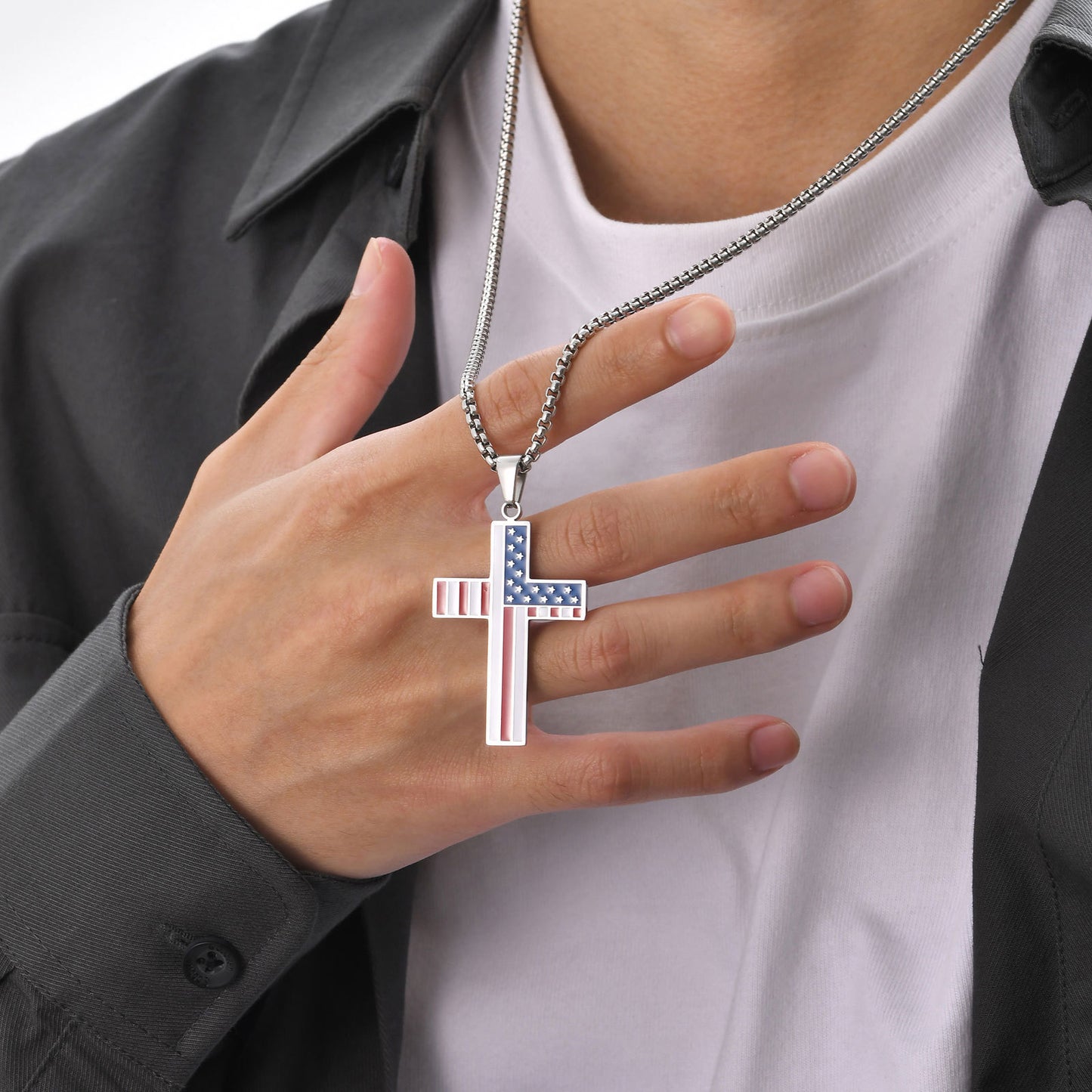 Stainless Steel Smooth Back Sand Corrosion Epoxy Cross Pendant