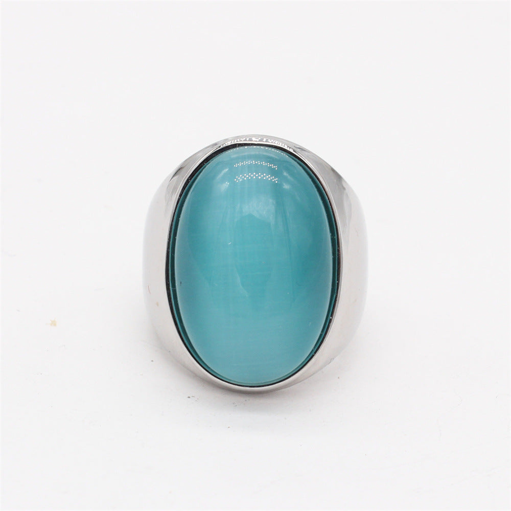 Planderful Oval Opal Ring Unisex Titanium Steel Durable Retro Style For Men And Women