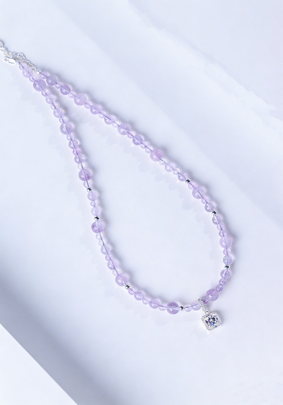 Lavender Amethyst Square Zircon Pendant Necklace