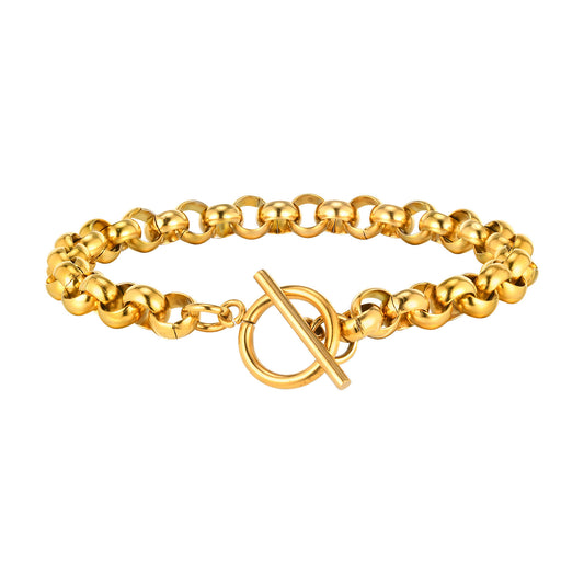 Stainless Steel Round Pearl Chain Ot Buckle Gold Bracelet Necklace Ladies