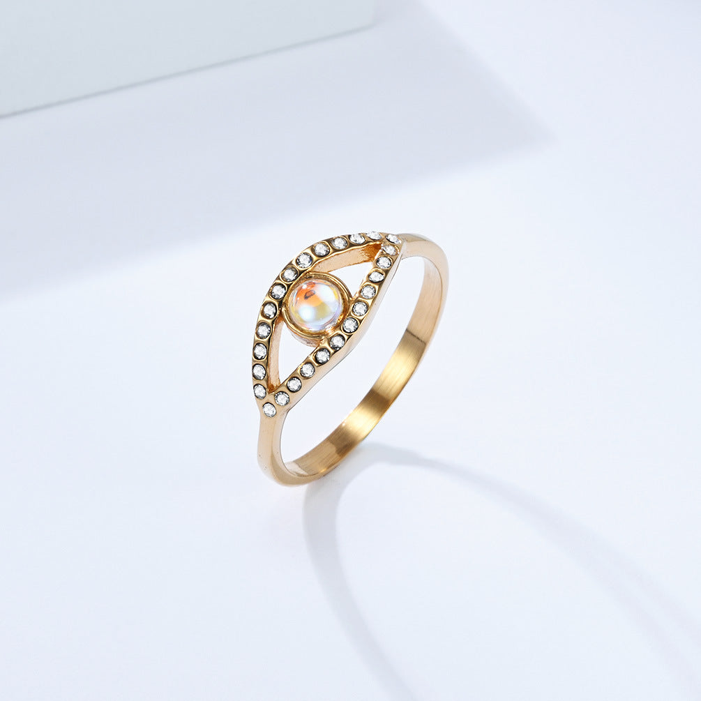 Planderful Moonstone Eye Ring For Women Light Luxury Retro Style Titanium Steel Hand Jewelry