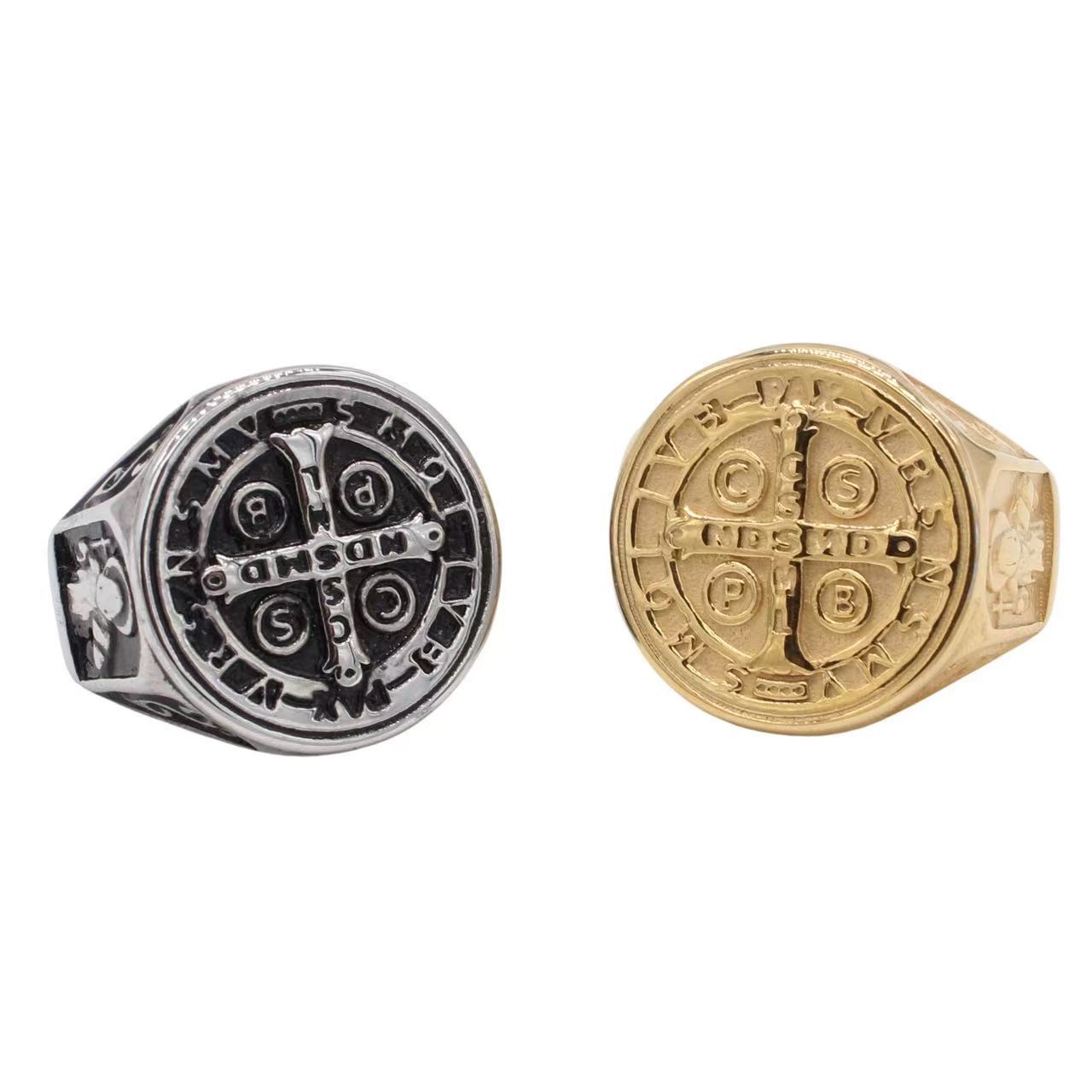 Planderful Jewelry Vintage Cross Motif Mens Stainless Steel Ring European Inspired Design