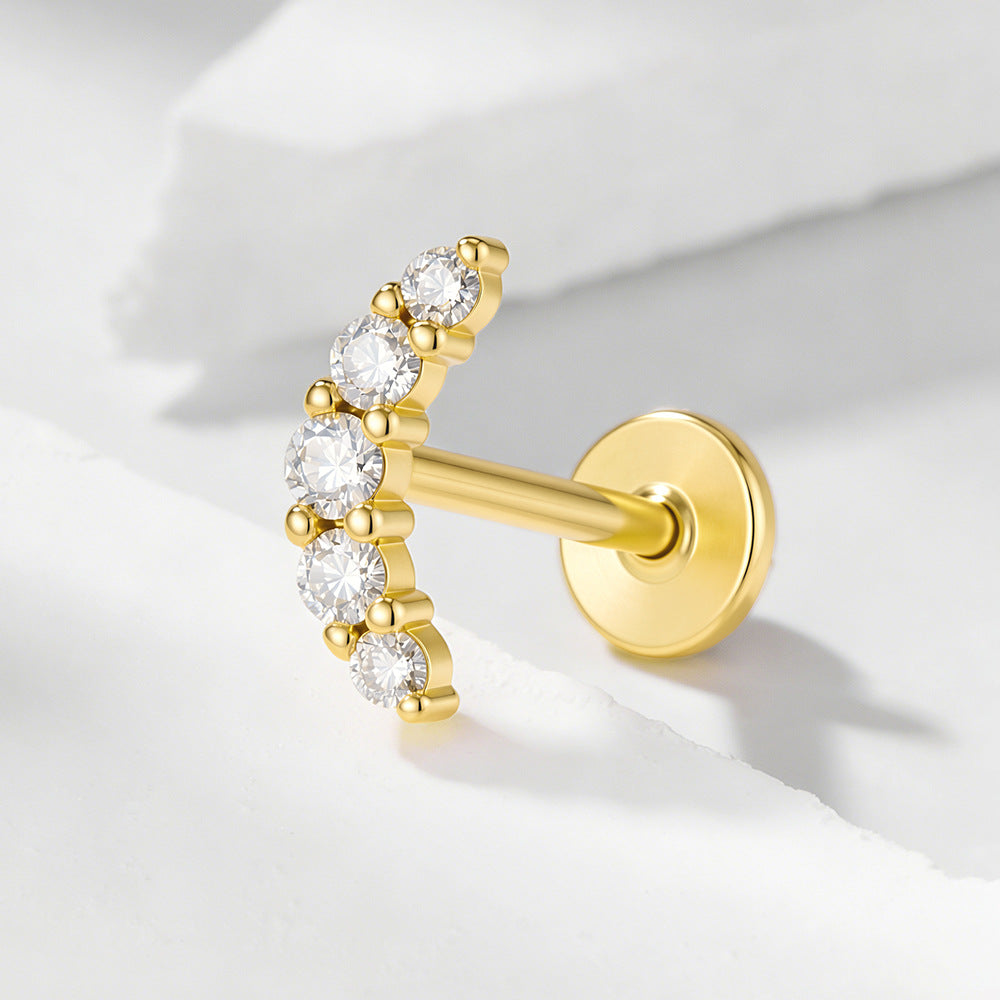 S925 Pure Silver Daily Zircon Cartilage Flat Head Spiral Piercing Ear Stud Earrings
