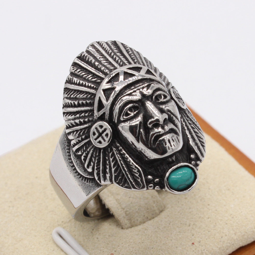 Indian Mask Titanium Steel Ring