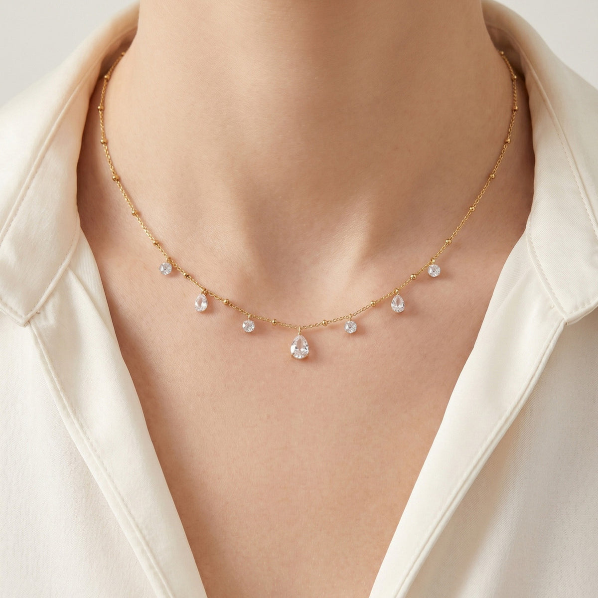 Women's Stainless Steel Horse Eye Zircon Wave Bead Necklace Stacked With Daily Gifts