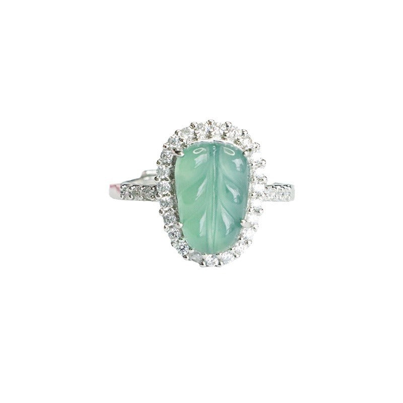 Blue Water Jadeite Leaf 8*12 mm Ring