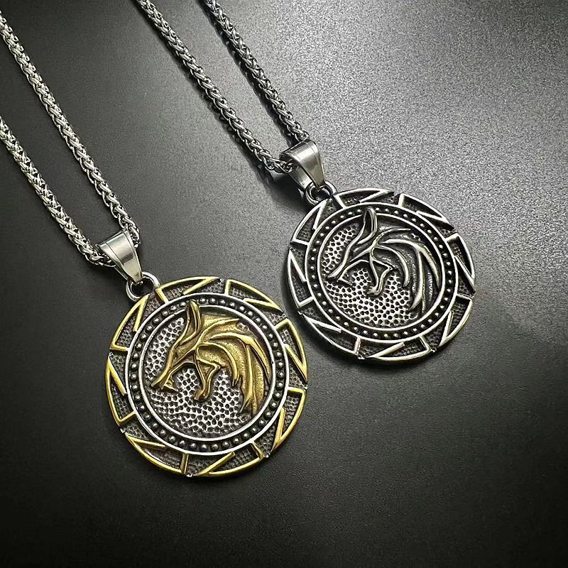 Viking Wolf Head Necklace Premium Titanium Steel Gold Plated Pendant Planderful Unisex Viking Jewelry