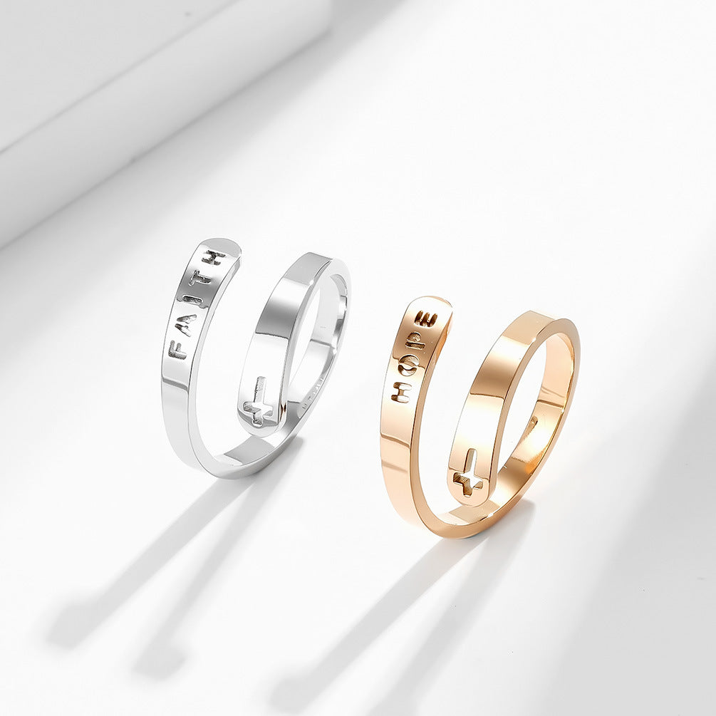 Amazon Titanium Steel Cut Cross Hope Faith Ring Adjustable