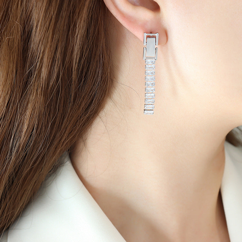 French Zircon Element Design Detachable Ear Chain with 18k Gold Plating