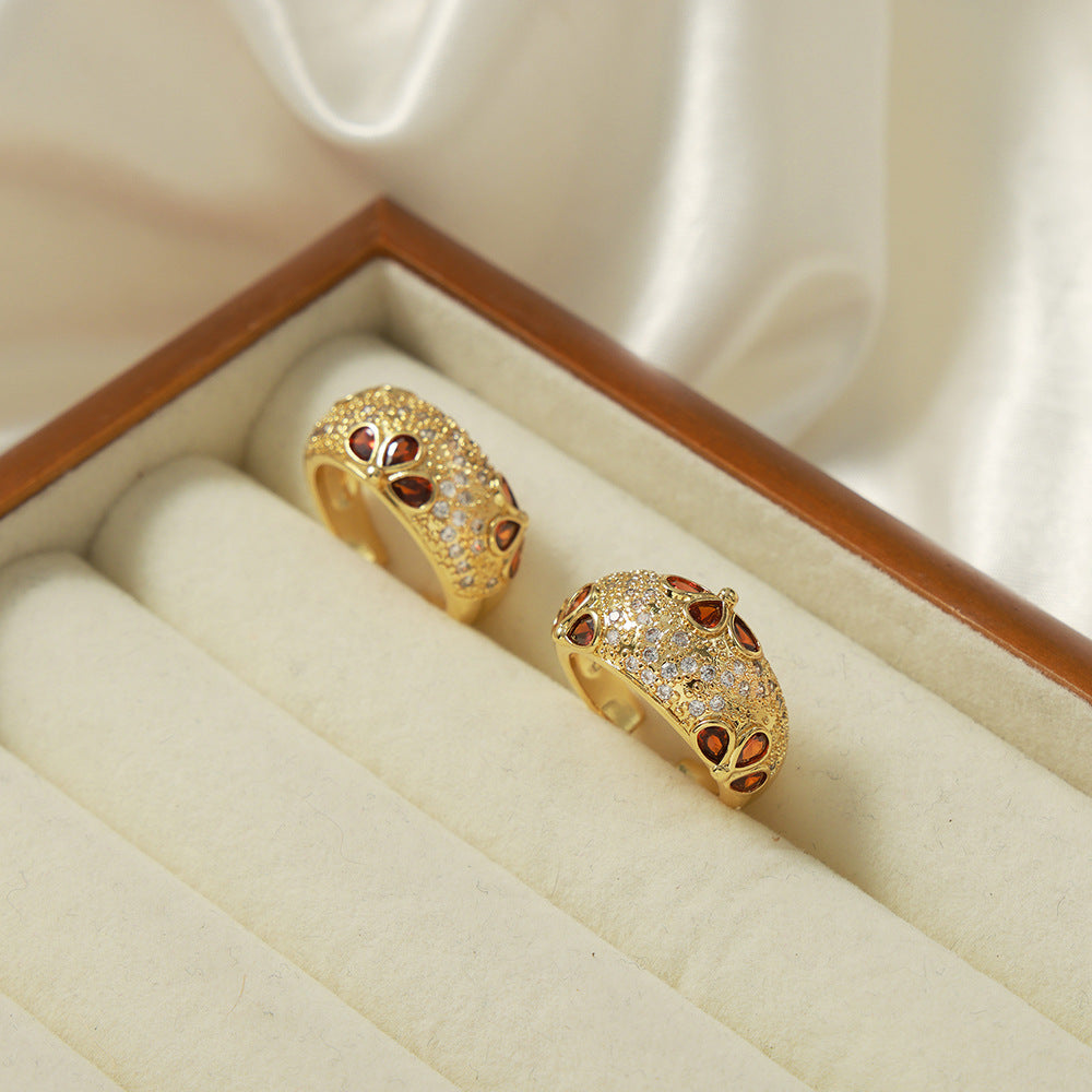 Court Elegance: Copper Zircon Open Ring - High-End Fashion Jewelry