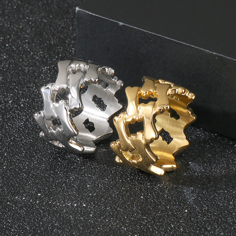 Planderful Titanium Ring Men Rhombus Hollow Chain Hip Hop