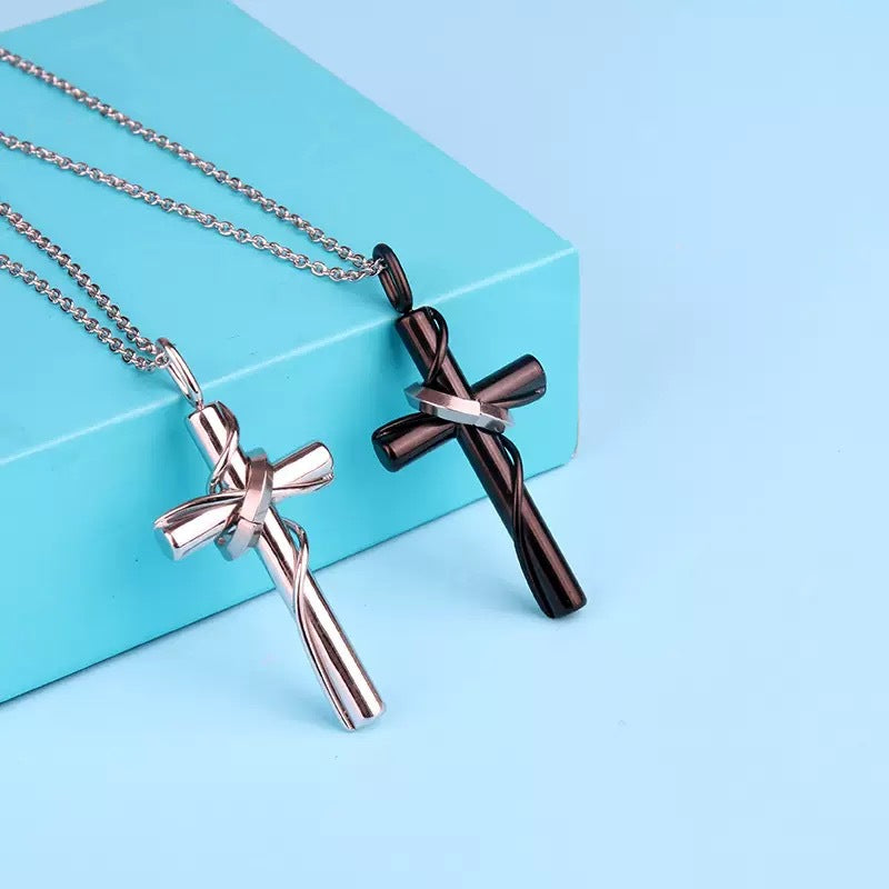 Planderful Titanium Steel Couple Necklace With Cross Pendant Personalized Hip Hop Style Gift For Couples