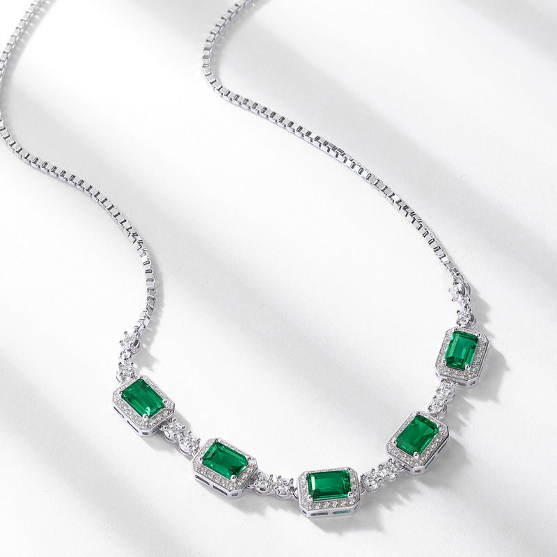 S925 Sterling Silver Lab-Grown Emerald Pendant Necklace