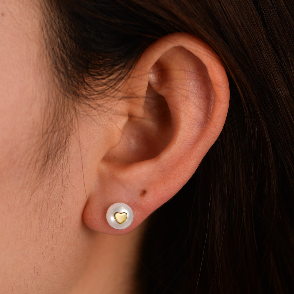 S925 Sterling Silver Xiaoxiangfeng Natural Pearl Stud Earrings French Premium Heart Earrings Ear