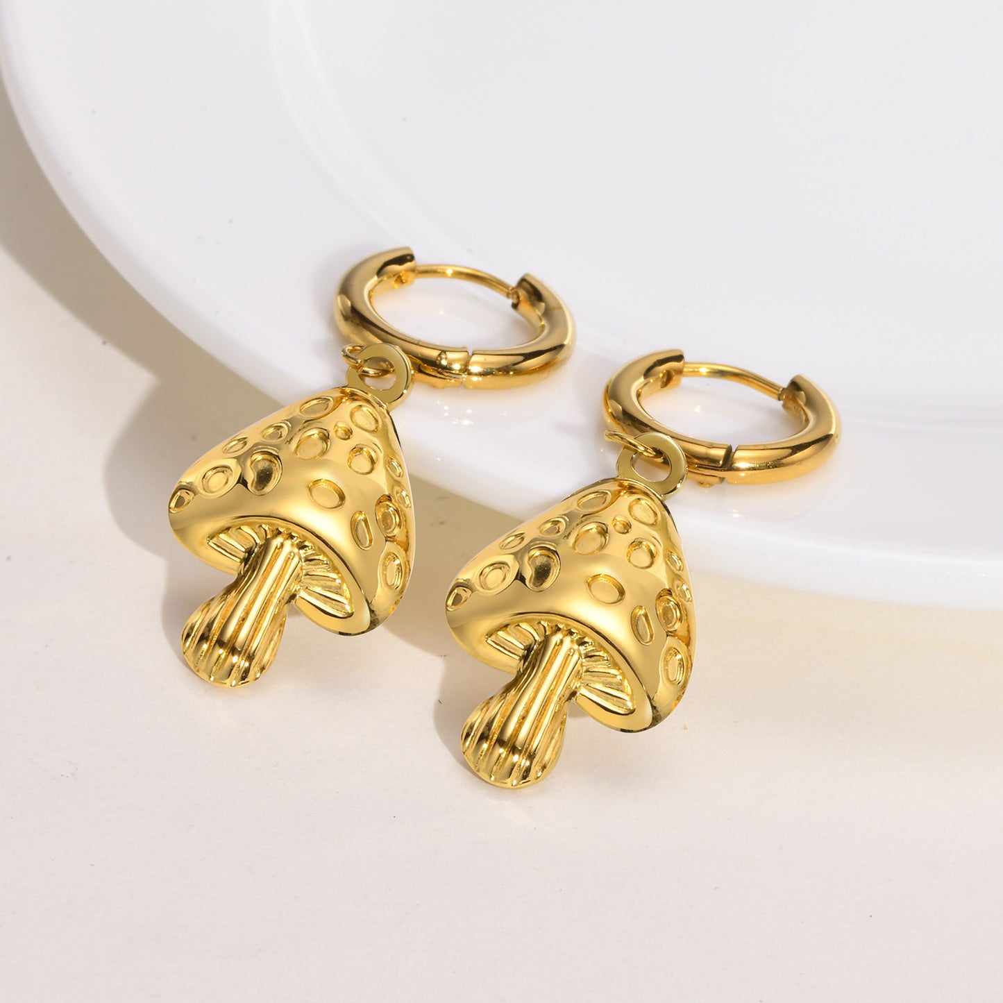 European And American Stainless Steel Gold Mushroom Earrings
