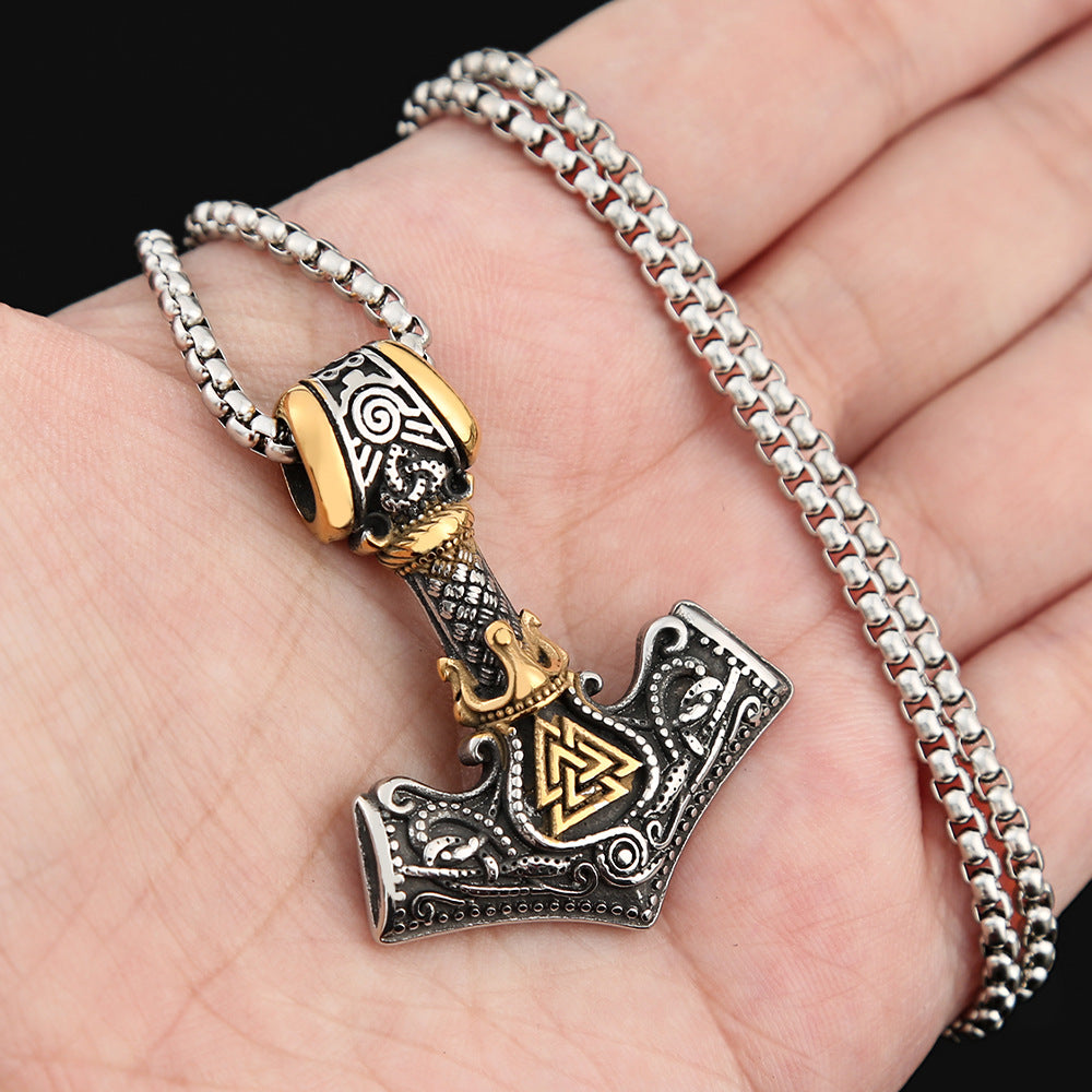 European And American Style Men's Fashion Stainless Steel Necklace Jewelry Viking Quake Odin Triangle Rune Pendant