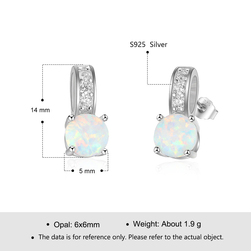 Planderful Jewelry Opal Stud Earrings In Sterling Silver With Zircon Crystals For Everyday Elegance