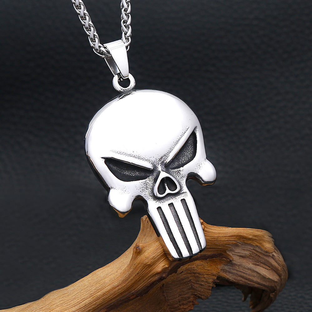 Planderful Skull Pendant Necklace Titanium Steel For Men Punisher Skull Design Punk Style Gift For Him