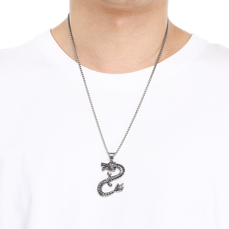 Feilong Direct Sales Titanium Steel, National Retro Zodiac Dragon Stainless Steel Men's Pendant Necklace