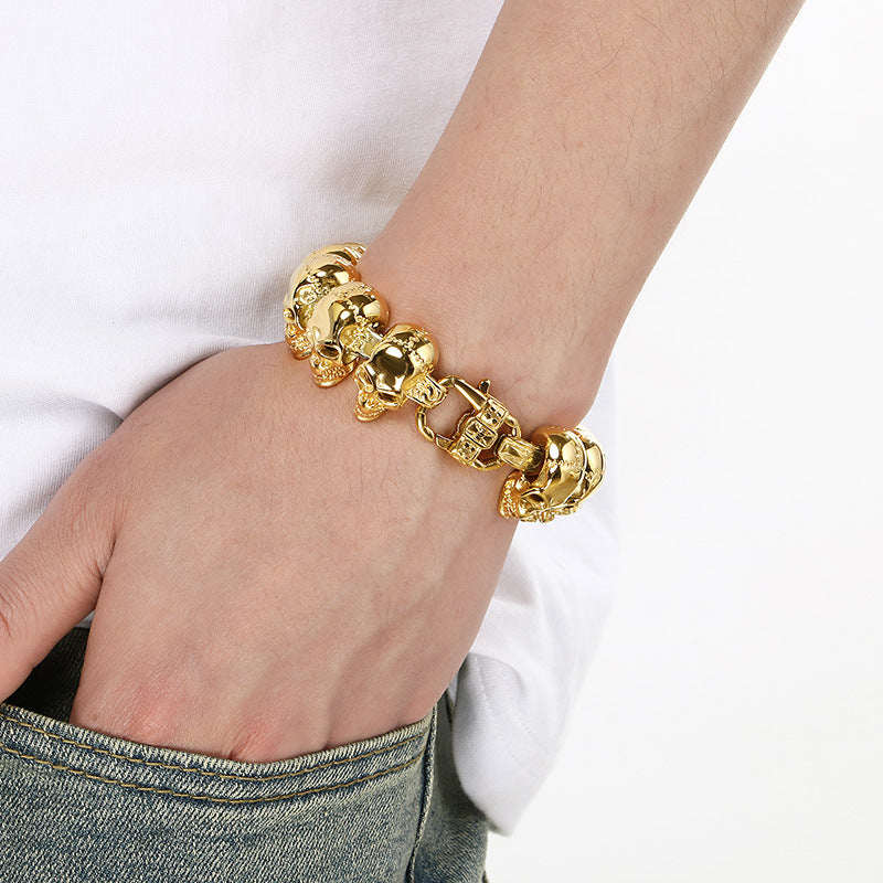 Planderful Skull Stainless Steel Bracelet Men Vacuum Plated