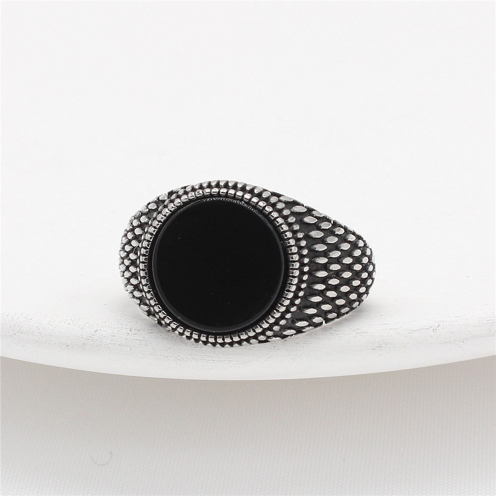 Planderful Turquoise Stone Titanium Steel Ring Unisex Retro European And American Style Personalized Protection