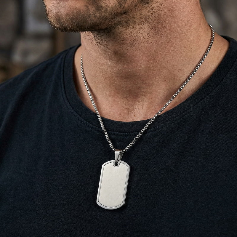 Stainless Steel Men's Army Brand Pendant, Vacuum Electroplating Sand Surface Dog Brand Titanium Necklace