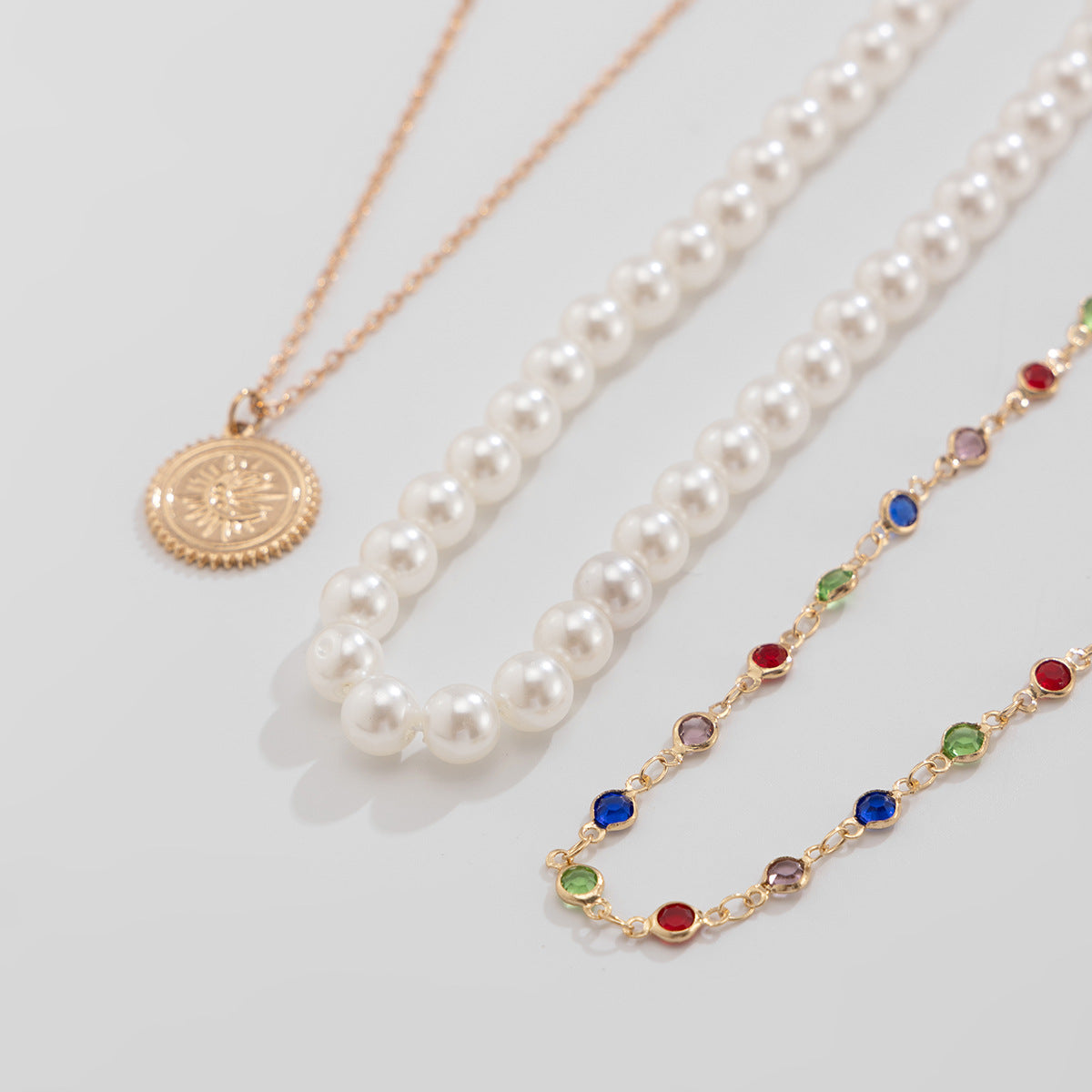 Pearl & Crystal-Style Moon Layered Necklace