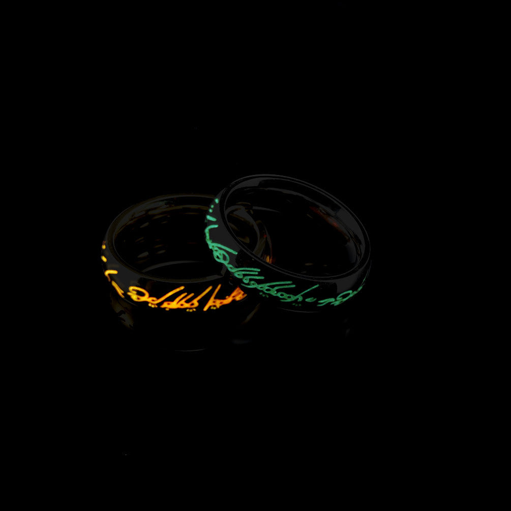 Cross-Border E-Commerce Titanium Steel Luminous Lord of the Rings Hipster Jewelry for Men